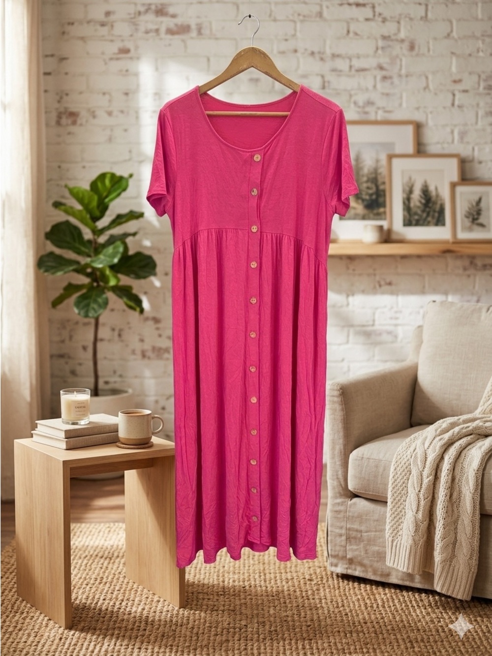 Beeson River Hot Pink Button-Front Maxi Dress